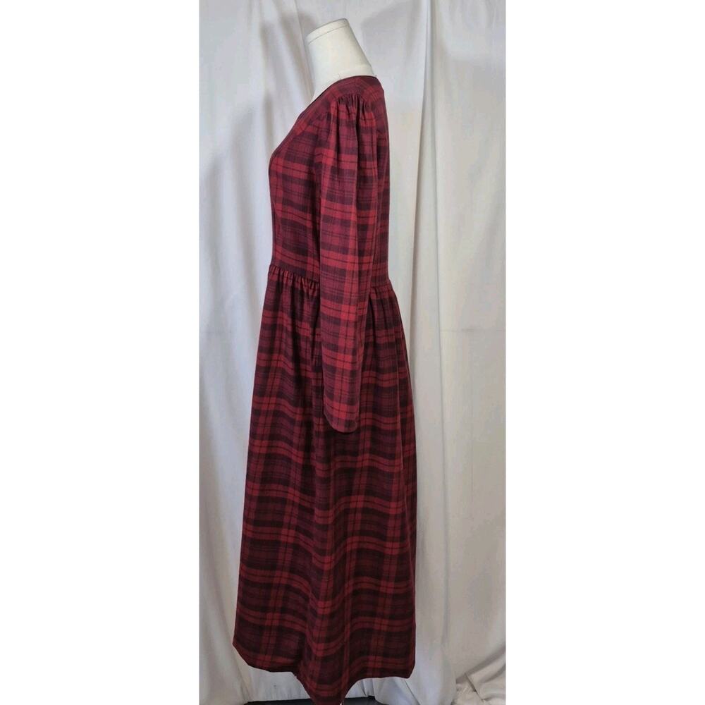 Vintage Laura Ashley Red Plaid Wool Blend Tartan Midi Dress US 12 - Picture 6 of 12